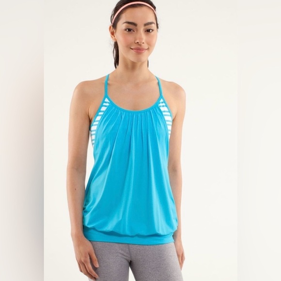 Lululemon Athletica Blue and White Striped Top - Picture 1 of 10